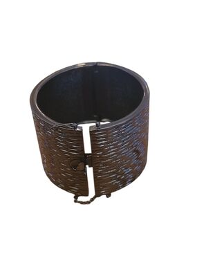 Wide Textured Black Cuff Bracelet